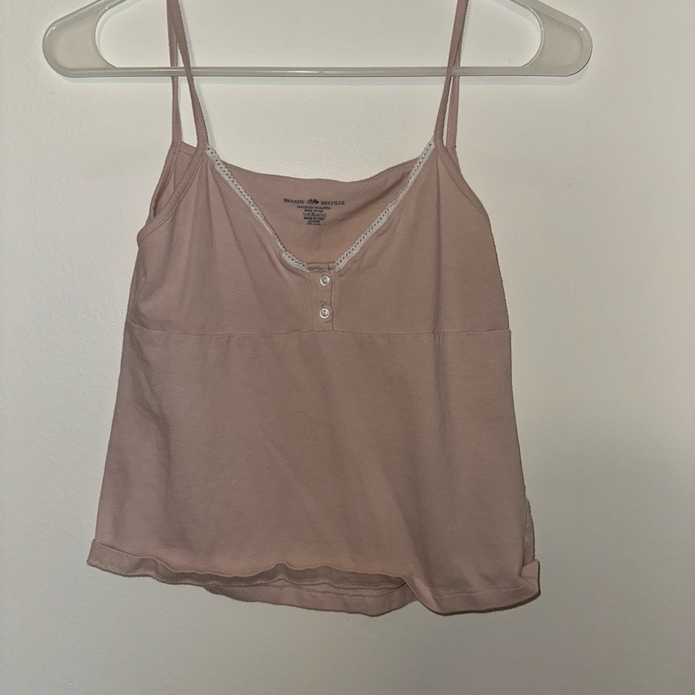 Brandy Melville Light Pink Tank Top with Lace Trim